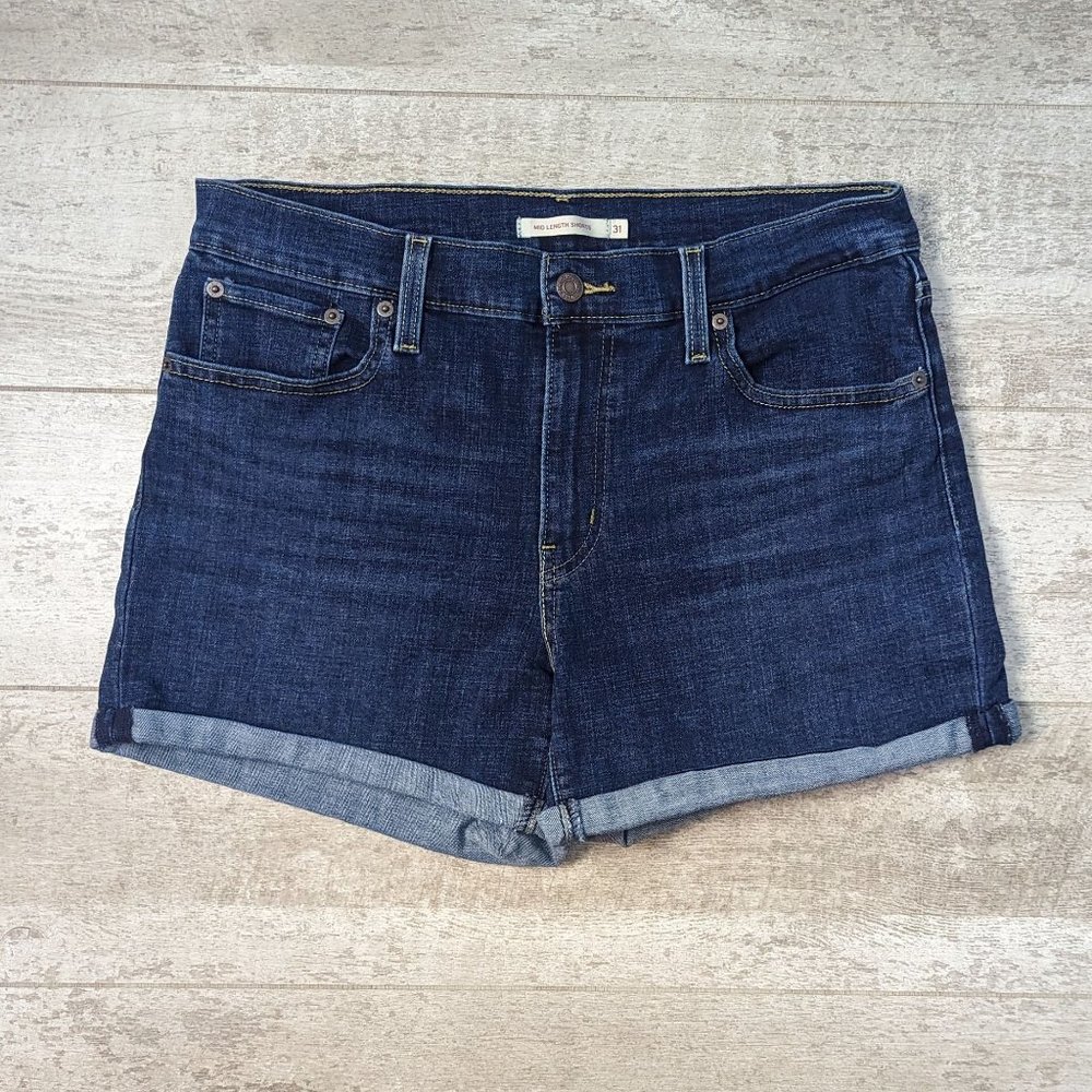 Levi's Mid Length Denim Short Women's Size 31 Dark Wash Stretch Cuffed Hem